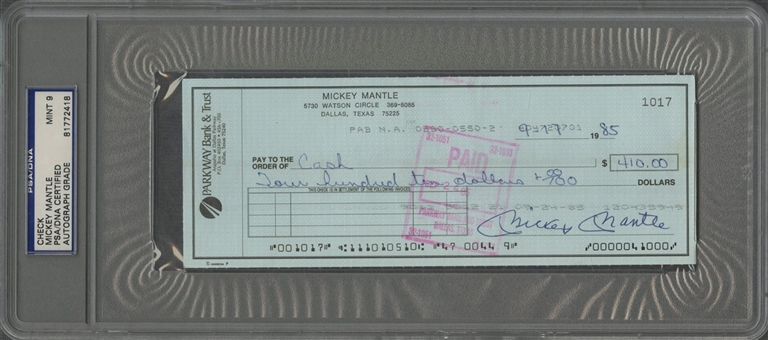 1985 Mickey Mantle Signed Check (PSA/DNA MINT 9)